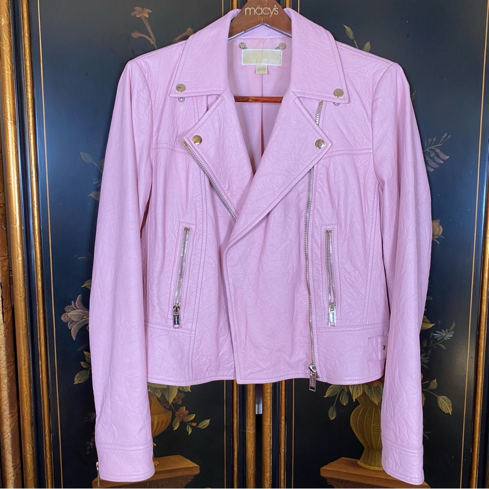 Michael Kors Lamb Leather Pink Moto Jacket